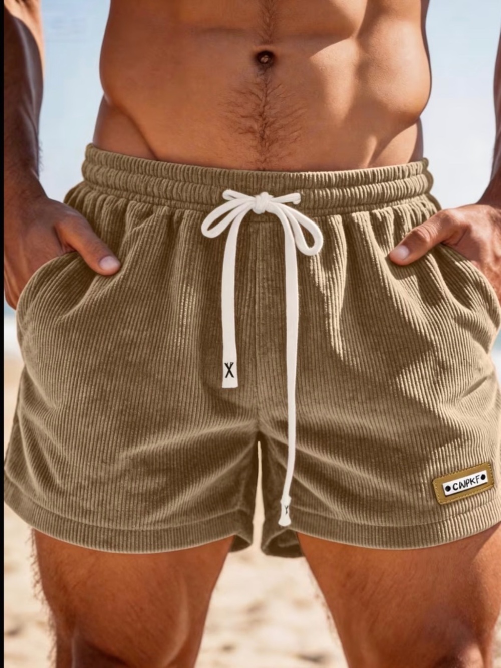 Men's Tan Corduroy Drawstring Shorts